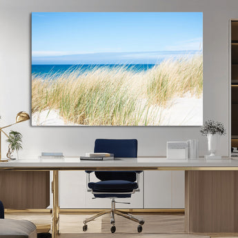 96913-MGV-CV-36X24-Coastal Dunes Wall Art – Serene Beach Grass and Blue Ocean Canvas Print, Relaxing Seaside Nature Decor for Living Room, Bedroom or