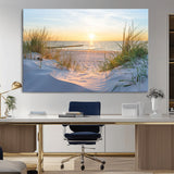48907-MGV-CV-36X24-Beach Sunset Wall Art – Coastal Sand Dunes and Ocean View Canvas Print, Serene Seaside Landscape Painting for Living Room, Bedroom