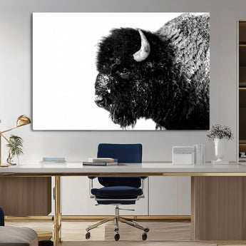 68780-MGV-CV-36X24-Bison Close-Up Wall Art – Black and White Buffalo Canvas Print, Rustic Wildlife Photography Decor for Living Room, Office, or