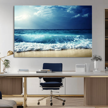 84116-MGV-CV-36X24-Ocean Wave Wall Art – Blue Sea and Beach Canvas Print, Coastal Seascape Photography Artwork for Living Room, Bedroom, or Office