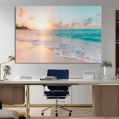 89767-MGV-CV-36X24-Ocean Sunset Wall Art – Serene Beach Canvas Print with Pastel Sky and Waves, Coastal Seascape Artwork for Bedroom, Living Room, or