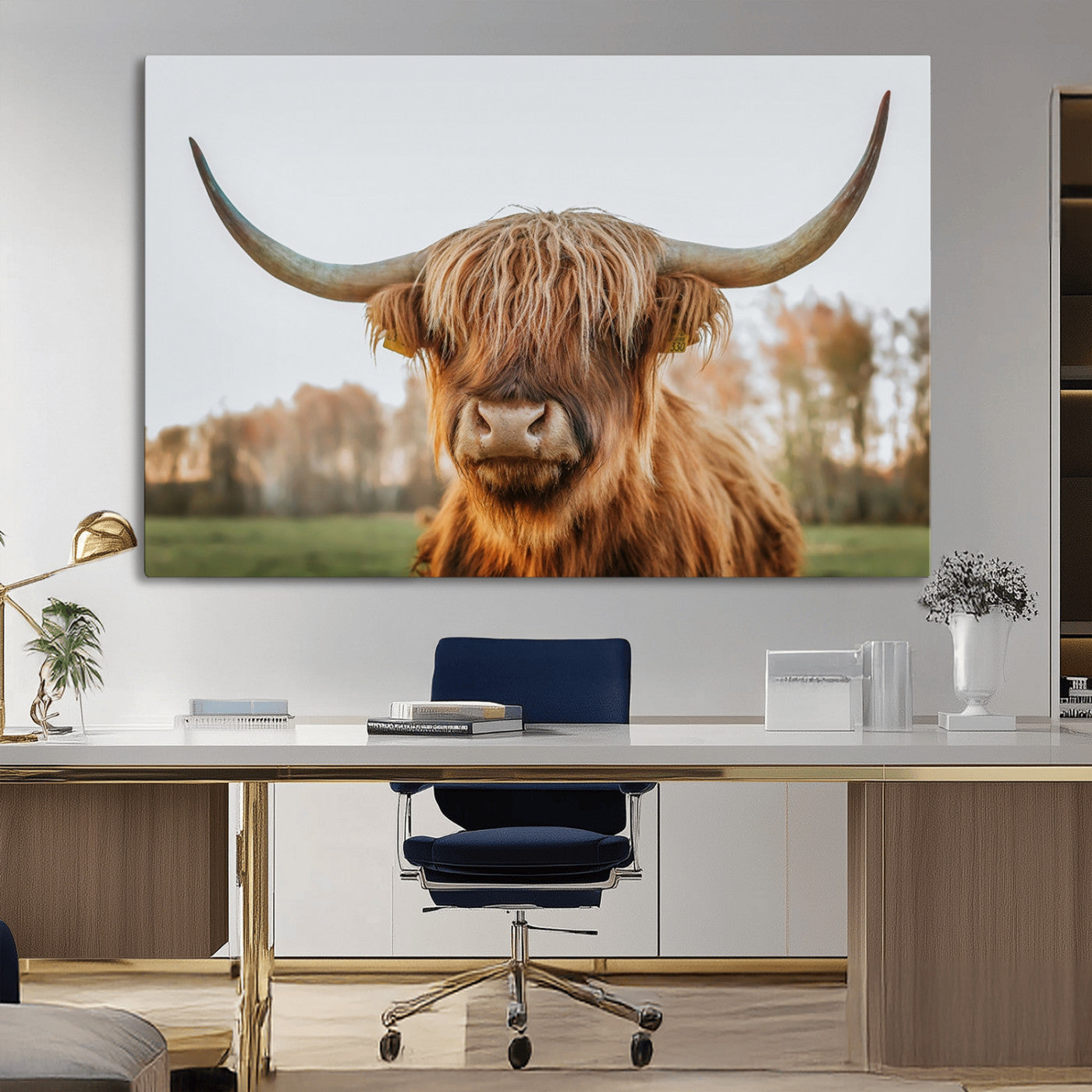 64824-MGV-CV-36X24-Highland Cow Wall Art – Rustic Scottish Bull Canvas Print, Farmhouse Animal Decor for Living Room, Bedroom, Office or Cabin