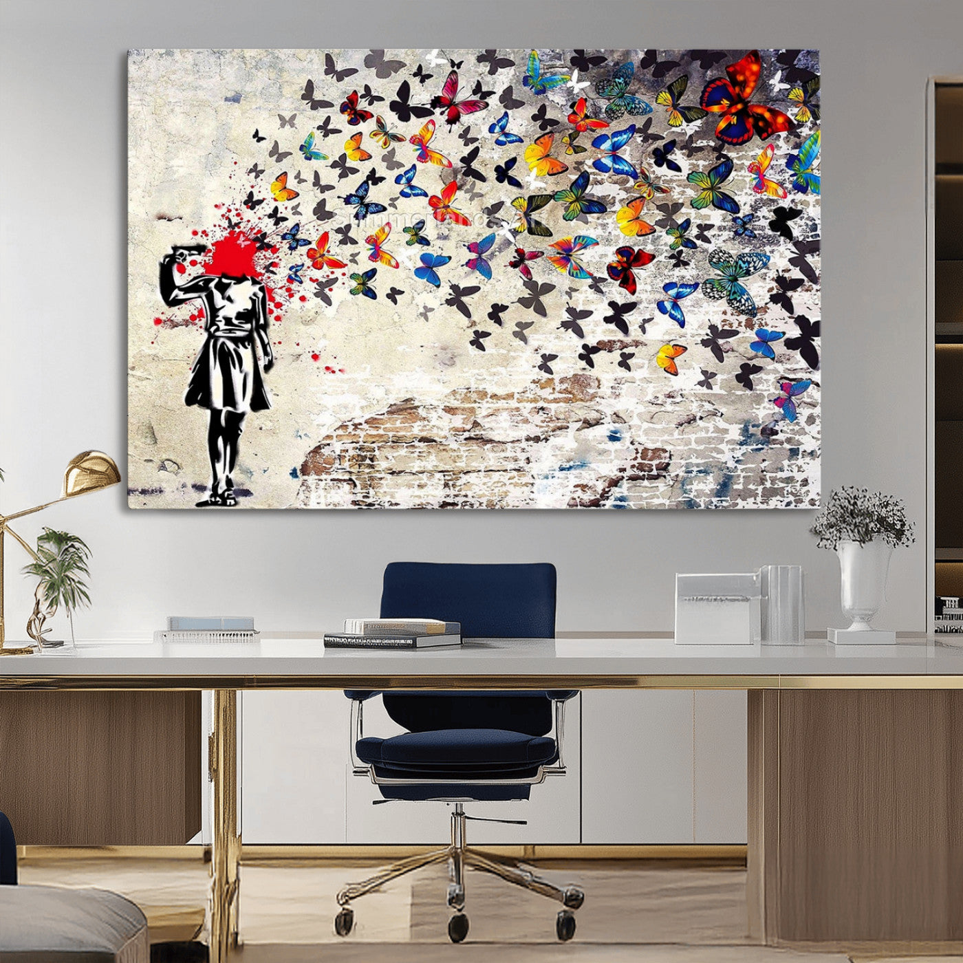 88654-MGV-CV-36X24-Butterfly Explosion Graffiti Wall Art – Street Art Canvas Print, Colorful Butterfly Spray Mural, Modern Abstract Urban Wall Decor