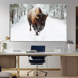 10109-MGV-CV-36X24-Majestic Bison Winter Wall Art – Snowy Forest Buffalo Canvas Print, Rustic Wildlife Photography Decor for Cabin, Lodge, Living
