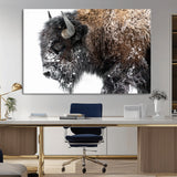 24304-MGV-CV-36X24-Bison Wall Art Canvas Print, Framed Winter Bison Art Picture Print, Snowy Buffalo Perfect Rustic Farmhouse Decor Artwork