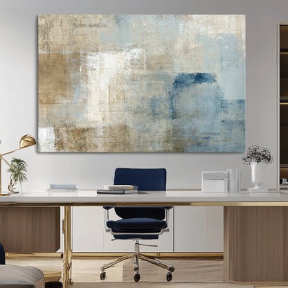 38126-MGV-CV-36X24-Neutral Abstract Wall Art – Modern Beige and Blue Canvas Print and Minimalist Textured Painting for Living Room, Bedroom or Office