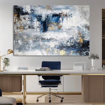 59716-MGV-CV-36X24-Abstract Blue and Gold Wall Art – Modern Textured Canvas Print, Contemporary Painting for Living Room, Bedroom, or Office Decor