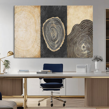77785-MGV-CV-36X24-Tree Ring Abstract Wall Art – Rustic Wood Growth Pattern Canvas Prints, Modern Nature-Inspired Decor for Living Room or Office