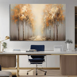 95004-MGV-CV-36X24-Autumn Forest Path Wall Art – Hand Painted Canvas Print with Golden Trees, Modern Nature Landscape Decor for Living Room, Bedroom
