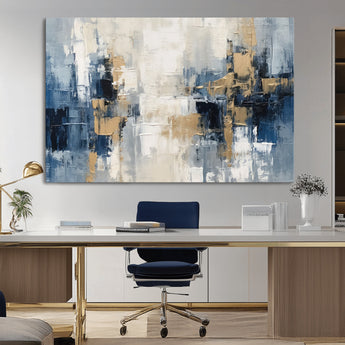 44344-MGV-CV-36X24-Abstract Blue and Gold Wall Art – Modern Hand Painted Canvas Print, Contemporary Textured Painting for Living Room, Bedroom or