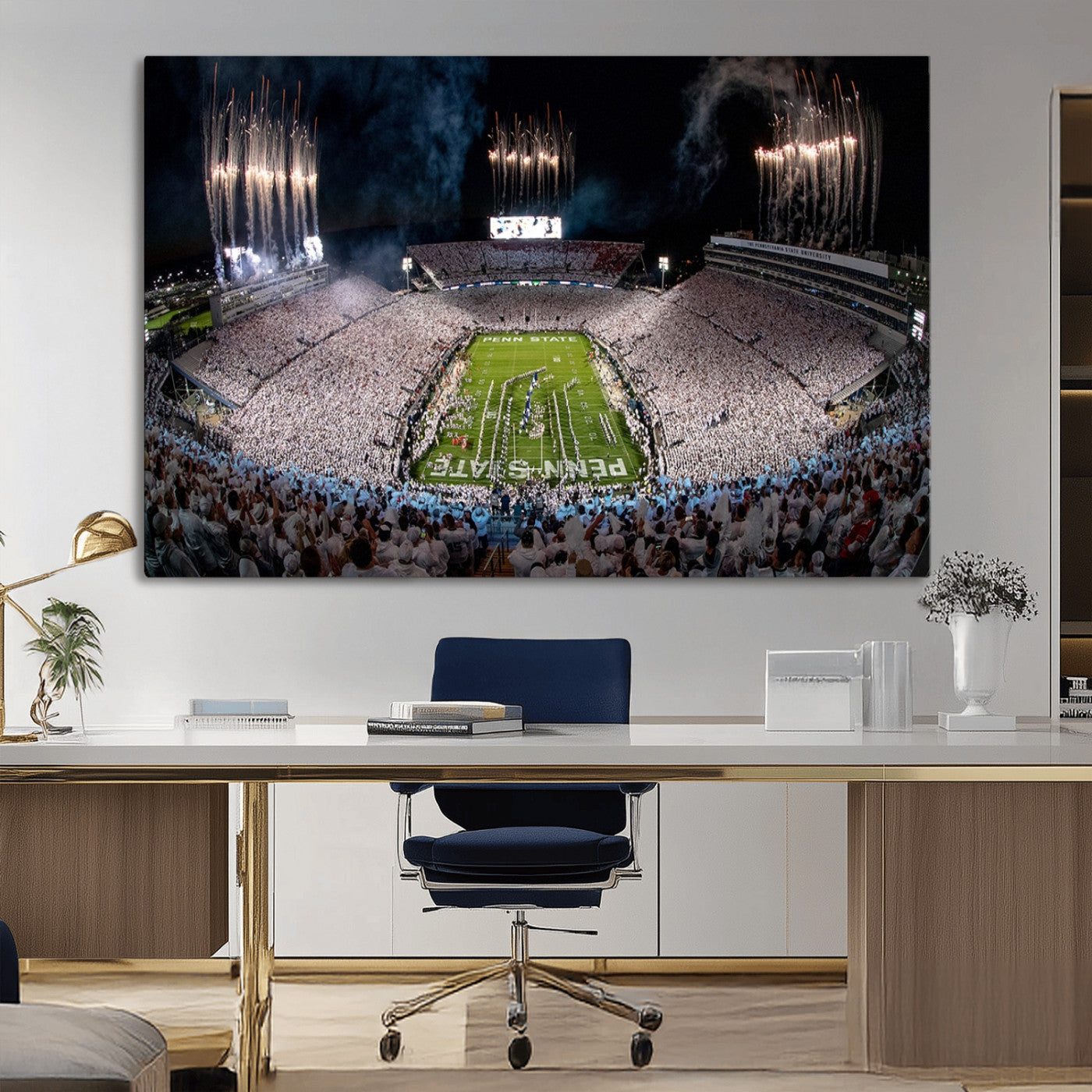 11391-MGV-CV-36X24-Penn State Stadium Wall Art – Panoramic White Out Football Game Canvas Print, College Sports Decor for Office, Man Cave, or Living