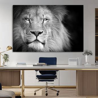 94453-MGV-CV-36X24-Lion Portrait Wall Art – Black and White King of the Jungle Canvas Print, Safari Wildlife Decor for Office, Bedroom, or Living