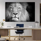 94453-MGV-CV-36X24-Lion Portrait Wall Art – Black and White King of the Jungle Canvas Print, Safari Wildlife Decor for Office, Bedroom, or Living