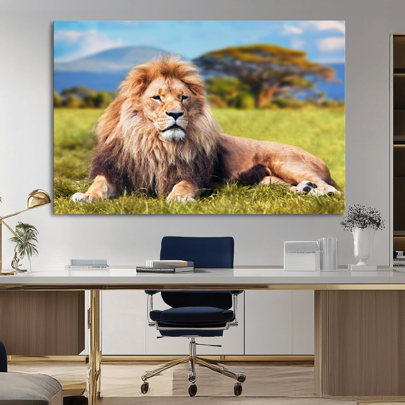 67826-MGV-CV-36X24-Majestic Lion Wall Art – King of the Jungle Canvas Print, Safari Wildlife Decor for Living Room, Office, or Man Cave
