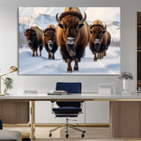 56701-MGV-CV-36X24-Bison Herd Wall Art – Buffalo Walking in Snowy Mountains Canvas Print, Rustic Wildlife Decor for Cabin, Lodge, or Living Room