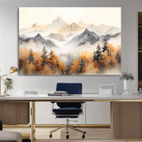 70049-MGV-CV-36X24-Autumn Mountain Forest Wall Art – Misty Landscape Canvas Print, Rustic Nature Inspired Decor for Living Room, Bedroom or Office