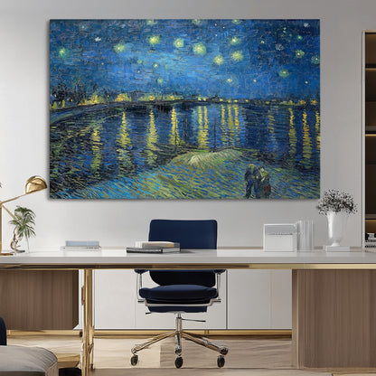 94605-MGV-CV-36X24-Starry Night Over the Rhone Wall Art – Vincent van Gogh Canvas Print, Famous Impressionist Painting for Living Room, Office
