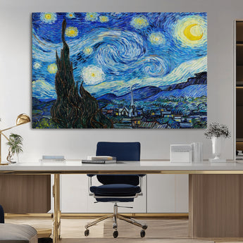 39177-MGV-CV-36X24-Starry Night Wall Art – Vincent van Gogh Famous Painting Canvas Print, Timeless Starry Sky Decor for Living Room, Bedroom or