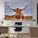 18594-MGV-CV-36X24-Texas Longhorn Bull Wall Art – Rustic Western Cattle Canvas Print, Country Farmhouse Decor for Living Room, Office or Cabin
