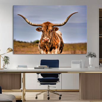 18594-MGV-CV-36X24-Texas Longhorn Bull Wall Art – Rustic Western Cattle Canvas Print, Country Farmhouse Decor for Living Room, Office or Cabin