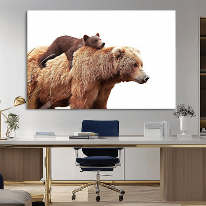 76943-MGV-CV-36X24-Mom Bear Wall Art Canvas Print, Framed Bear Photography Art Picture Print, Rustic Bear and Cub Perfect Rustic Farmhouse Decor