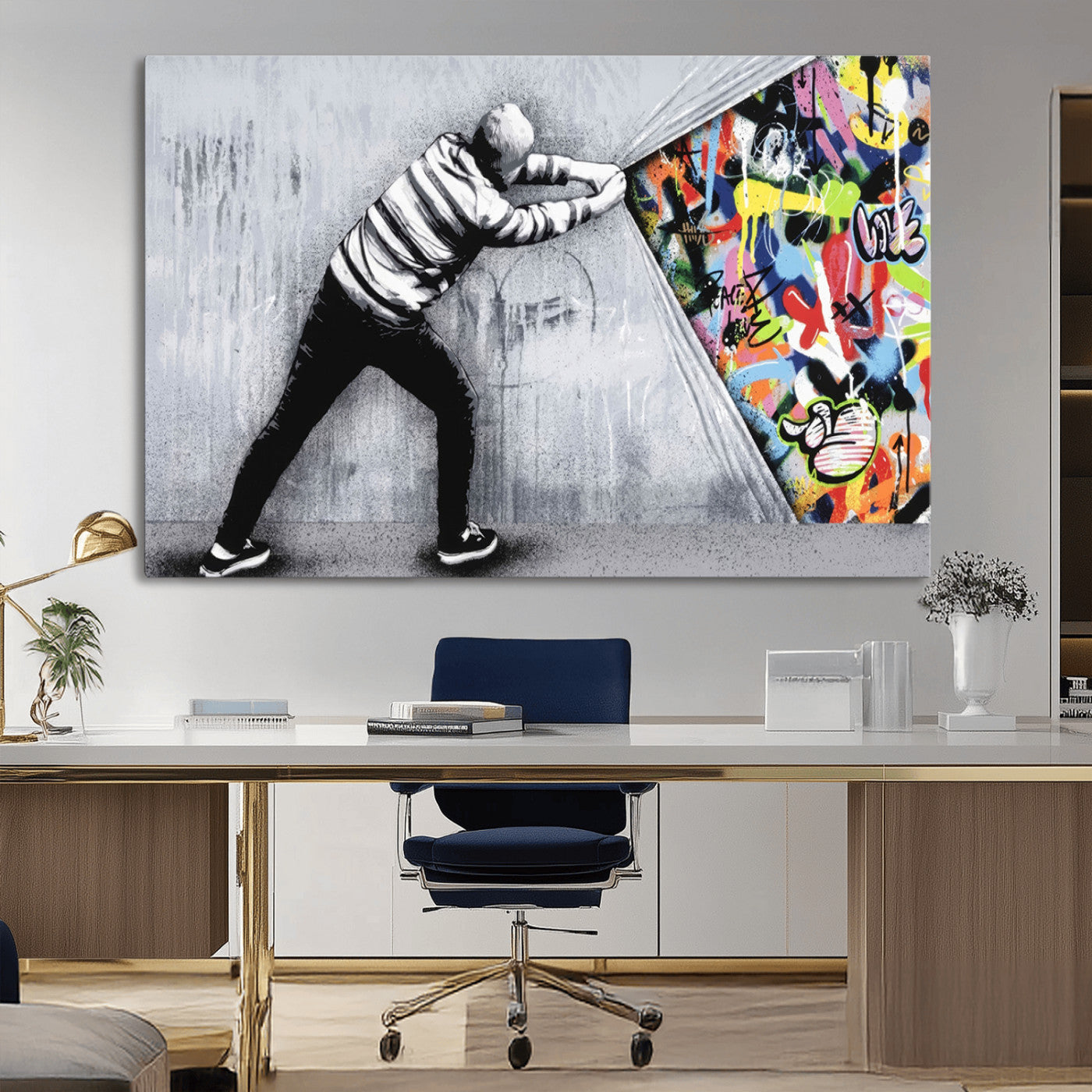 52252-MGV-CV-36X24-Street Art Wall Art – Modern Graffiti Canvas Print, Urban Contemporary Artwork, Colorful Abstract Design for Living Room, Office