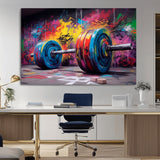 13549-MGV-CV-36X24-Graffiti Gym Wall Art Canvas Print, Framed Graffiti Barbell Art Picture Print, Weightlifting Perfect Fitness Studio Decor Artwork