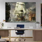 26512-MGV-CV-36X24-Naval Battle Wall Art – Dramatic Tall Ship Canvas Print, Historic Pirate Sailing War Scene, Nautical Decor for Office, Study or