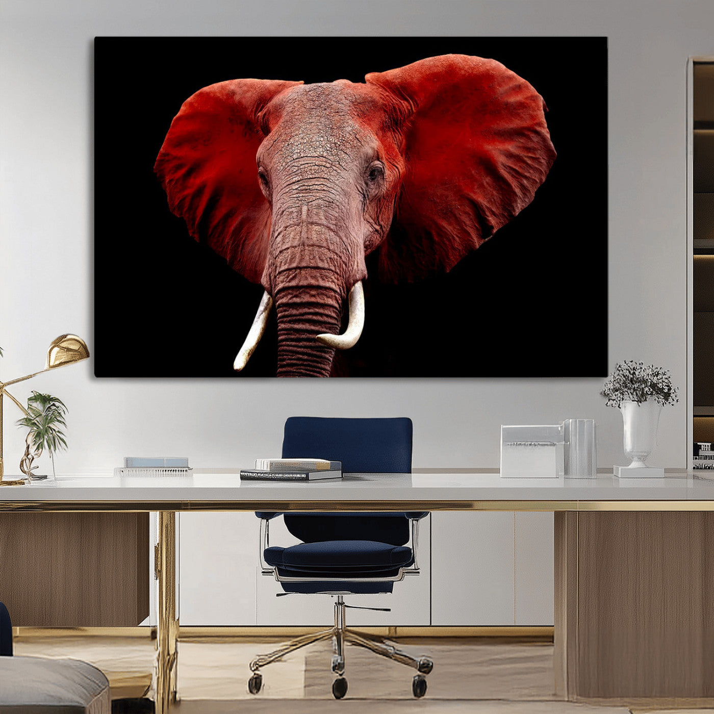 14788-MGV-CV-36X24-Red Elephant Wall Art – Bold Wildlife Canvas Print, African Safari Animal Decor for Living Room, Bedroom or Office