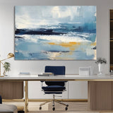 19746-MGV-CV-36X24-Abstract Ocean Wall Art – Modern Coastal Canvas Print with Blue, White and Gold Textures, Contemporary Seascape Painting for