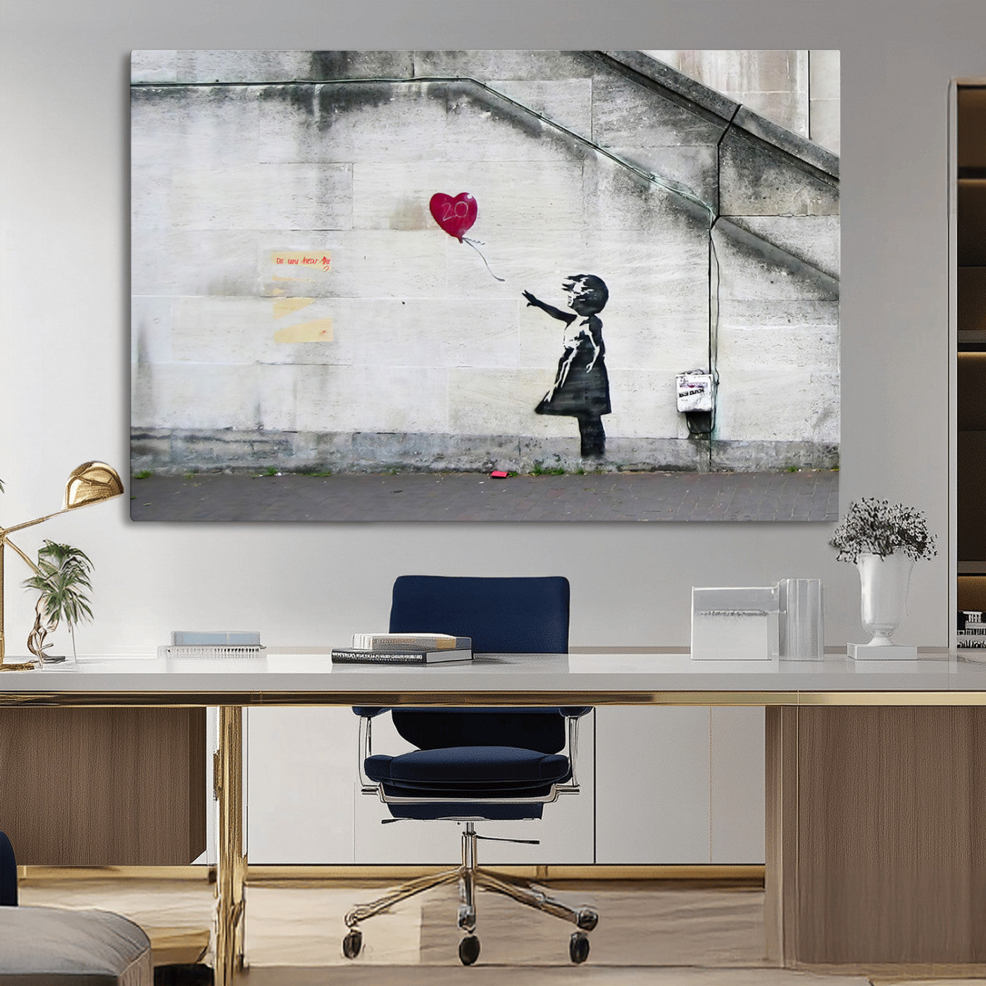 50559-MGV-CV-36X24-Banksy Girl with Balloon Wall Art – Famous Street Graffiti Canvas Print, Modern Urban Artwork for Living Room, Bedroom or Office