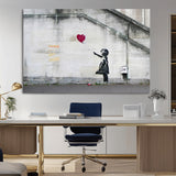 50559-MGV-CV-36X24-Banksy Girl with Balloon Wall Art – Famous Street Graffiti Canvas Print, Modern Urban Artwork for Living Room, Bedroom or Office