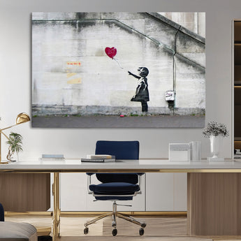 50559-MGV-CV-36X24-Banksy Girl with Balloon Wall Art – Famous Street Graffiti Canvas Print, Modern Urban Artwork for Living Room, Bedroom or Office