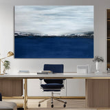 62197-MGV-CV-36X24-Abstract Ocean Wall Art – Minimalist Blue and White Canvas Print, Modern Coastal Seascape Painting for Bedroom, Living Room or