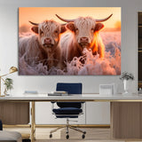 68253-MGV-CV-36X24-Highland Cow Wall Art – Rustic Farmhouse Cattle Canvas Print, Frosty Sunset Animal Artwork for Living Room, Bedroom or Country