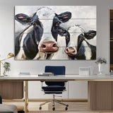 28934-MGV-CV-36X24-Farmhouse Cow Wall Art – Rustic Black and White Dairy Cattle Canvas Print, Country Barn Animal Painting for Kitchen, Living Room
