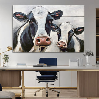28934-MGV-CV-36X24-Farmhouse Cow Wall Art – Rustic Black and White Dairy Cattle Canvas Print, Country Barn Animal Painting for Kitchen, Living Room