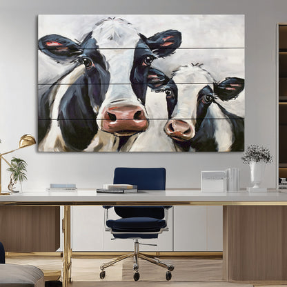 28934-MGV-CV-36X24-Farmhouse Cow Wall Art – Rustic Black and White Dairy Cattle Canvas Print, Country Barn Animal Painting for Kitchen, Living Room