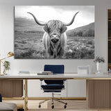 52903-MGV-CV-36X24-Highland Cow Wall Art – Black and White Canvas Print Rustic Cattle Portrait, Farmhouse Country Decor for Living Room, Office,