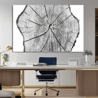 98709-MGV-CV-36X24-Tree Ring Wall Art – Black and White Canvas Print Rustic Wood Cross Section, Minimal Nature Inspired Decor for Living Room,