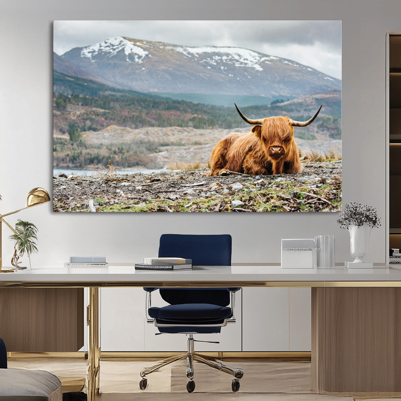 80252-MGV-CV-36X24-Scottish Cow Wall Art Canvas Print, Framed Highland Cow Art Picture Print, Highland Cattle Perfect Rustic Farmhouse Decor Artwork