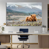 80252-MGV-CV-36X24-Scottish Cow Wall Art Canvas Print, Framed Highland Cow Art Picture Print, Highland Cattle Perfect Rustic Farmhouse Decor Artwork