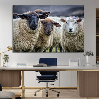 18418-MGV-CV-36X24-Sheep Wall Art Canvas Print, Framed Farmhouse Sheep Art Picture Print, Sheep Herd Perfect Rustic Farmhouse Decor Artwork
