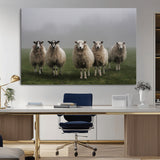 87339-MGV-CV-36X24-Sheep Wall Art – Rustic Farmhouse Canvas Print Flock Standing Misty Field Countryside Photography, Country Animal Decor for Living