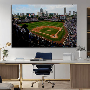 34859-MGV-CV-36X24-Wrigley Field Wall Art Canvas Print, Framed Chicago Cubs Stadium Art Picture Print, Wrigley Stadium Field Perfect Sport Room Decor
