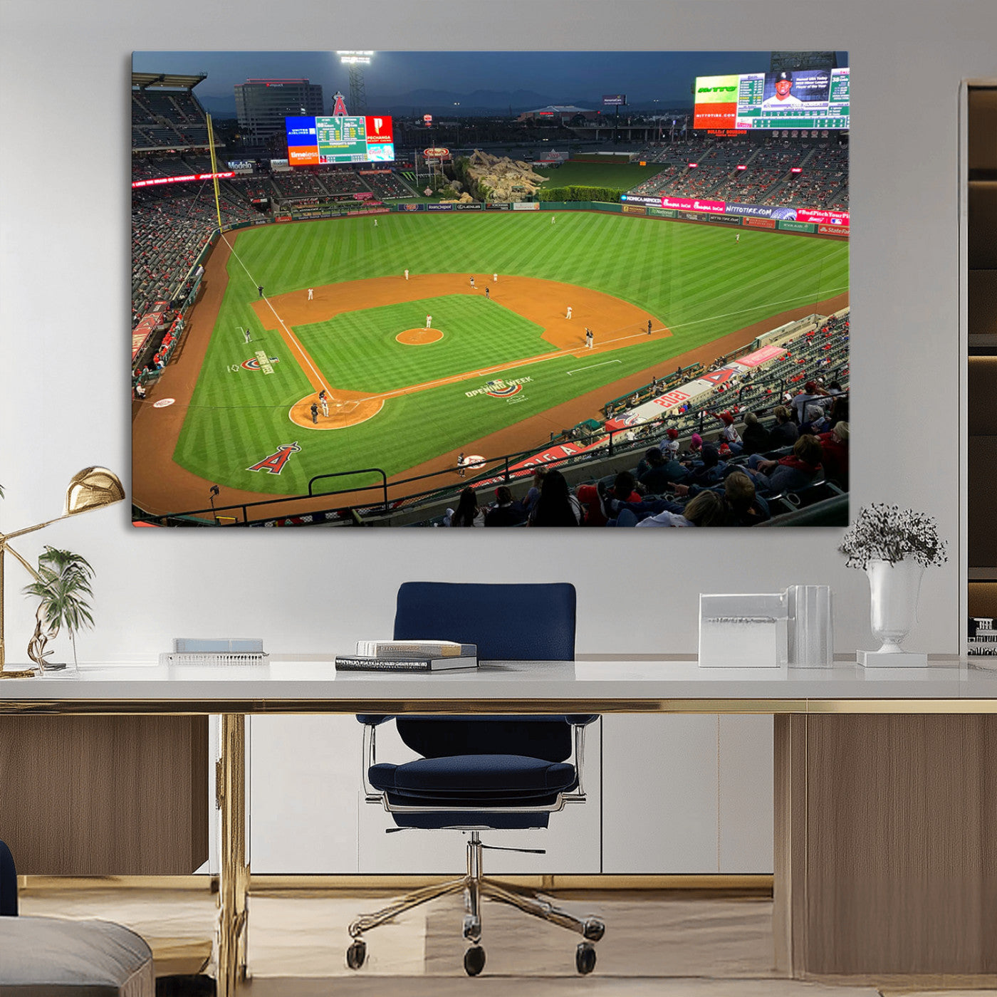 93707-MGV-CV-36X24-Los Angeles Stadium Wall Art Canvas Print, Framed Angel Stadium Field Art Picture Print, Anaheim Stadium Perfect Sports Room Decor