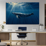 18052-MGV-CV-36X24-Whale Wall Art – Majestic Ocean Canvas Print Marine Life Underwater Sunlight Scene, Nautical Coastal Decor for Living Room,