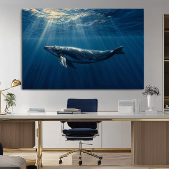 18052-MGV-CV-36X24-Whale Wall Art – Majestic Ocean Canvas Print Marine Life Underwater Sunlight Scene, Nautical Coastal Decor for Living Room,