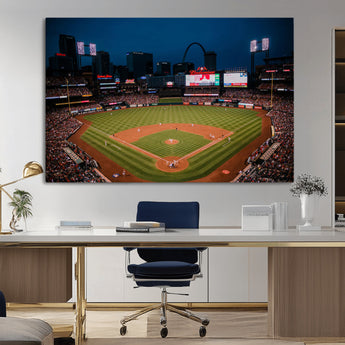 38612-MGV-CV-36X24-Busch Stadium Wall Art Canvas Print, Framed Missouri Stadium Art Picture Print, Busch Stadium Field Perfect Sports Room Decor