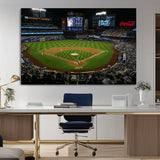 25148-MGV-CV-36X24-Baseball Stadium Wall Art – Canvas Print Night Game Packed Crowd Bright Lights Sports Photography, Dynamic Decor for Game Room,